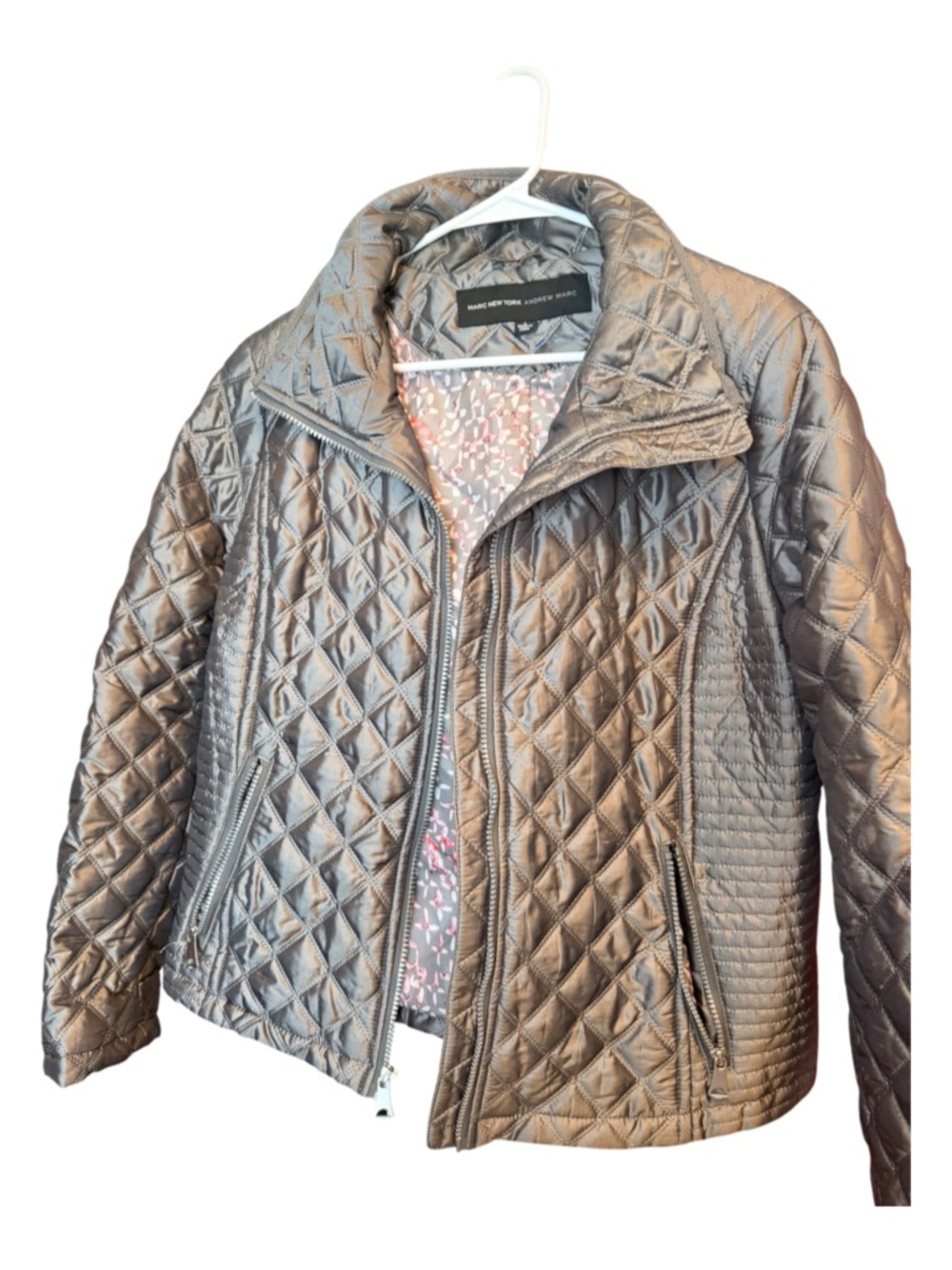 Marc New York Metallic Gray Quilted Zip Jacket